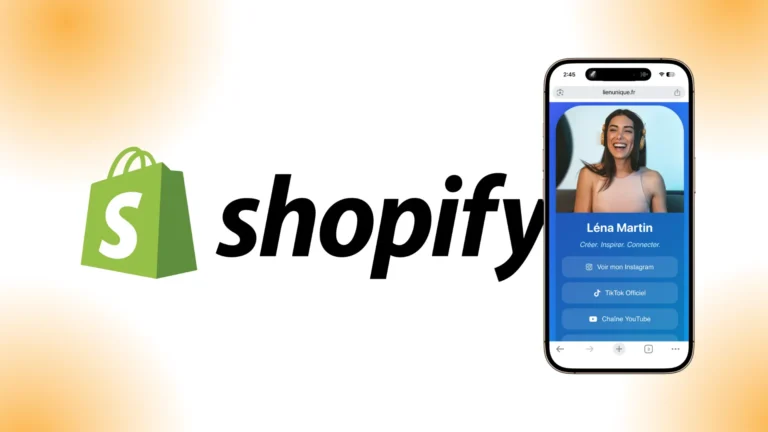 logo shopify et iphone montrant une page de liens