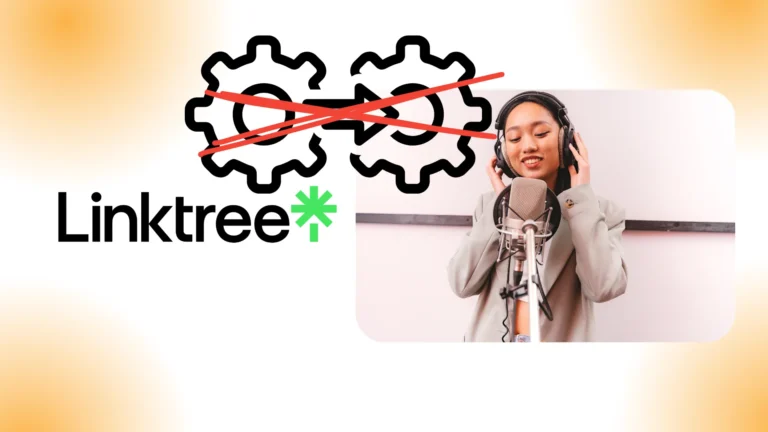 logo linktree a coté d'une femme qui chante et des engrenages
