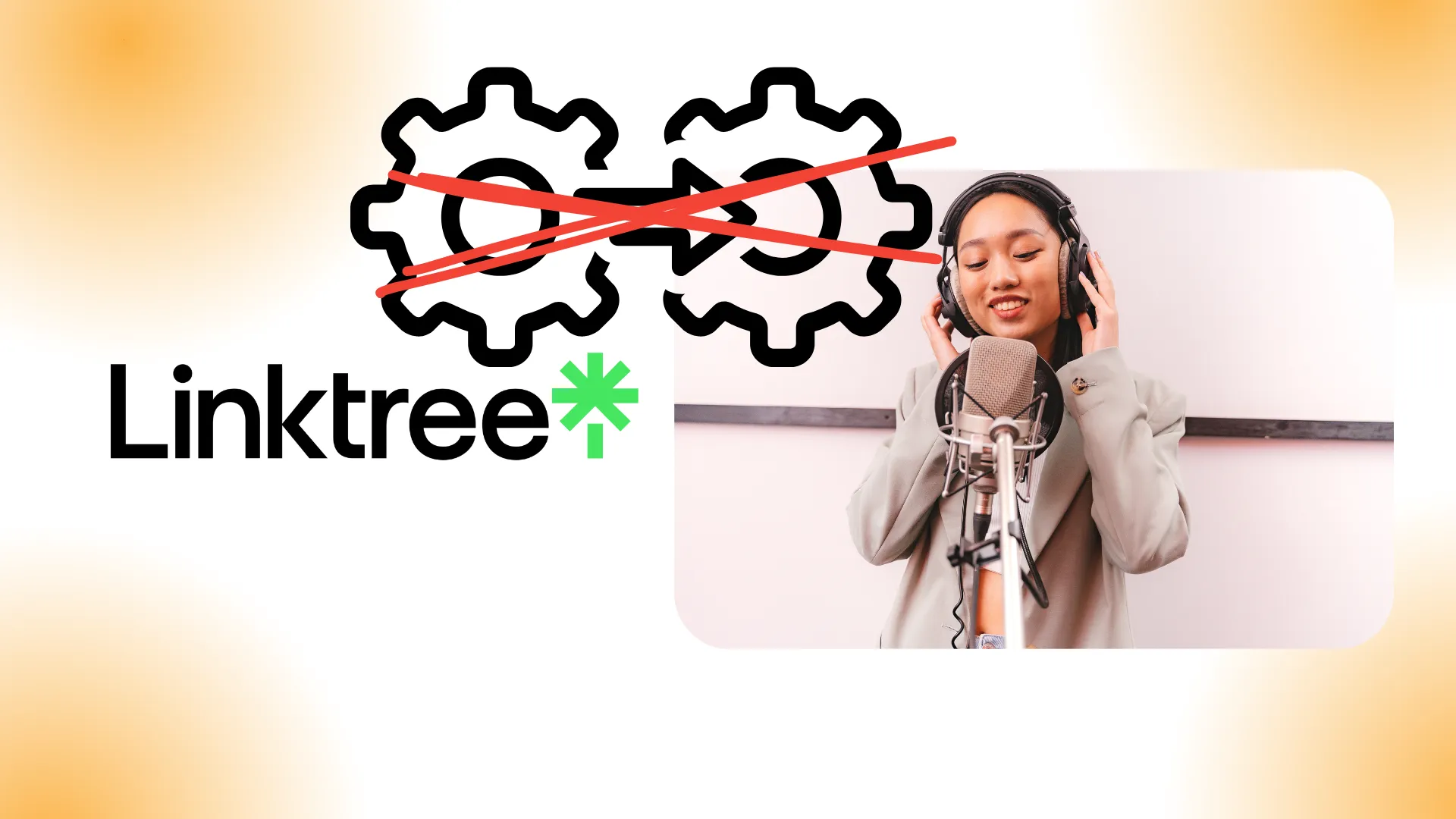 logo linktree a coté d'une femme qui chante et des engrenages